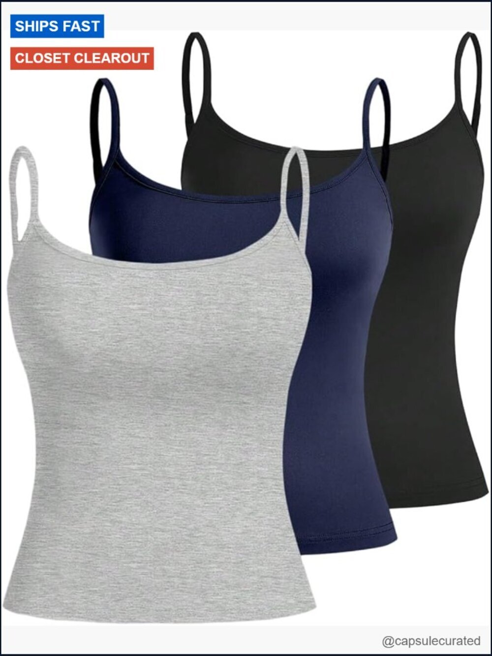 3 Pack Cami Tops Spaghetti Strap Fitted Camisole Undershirts